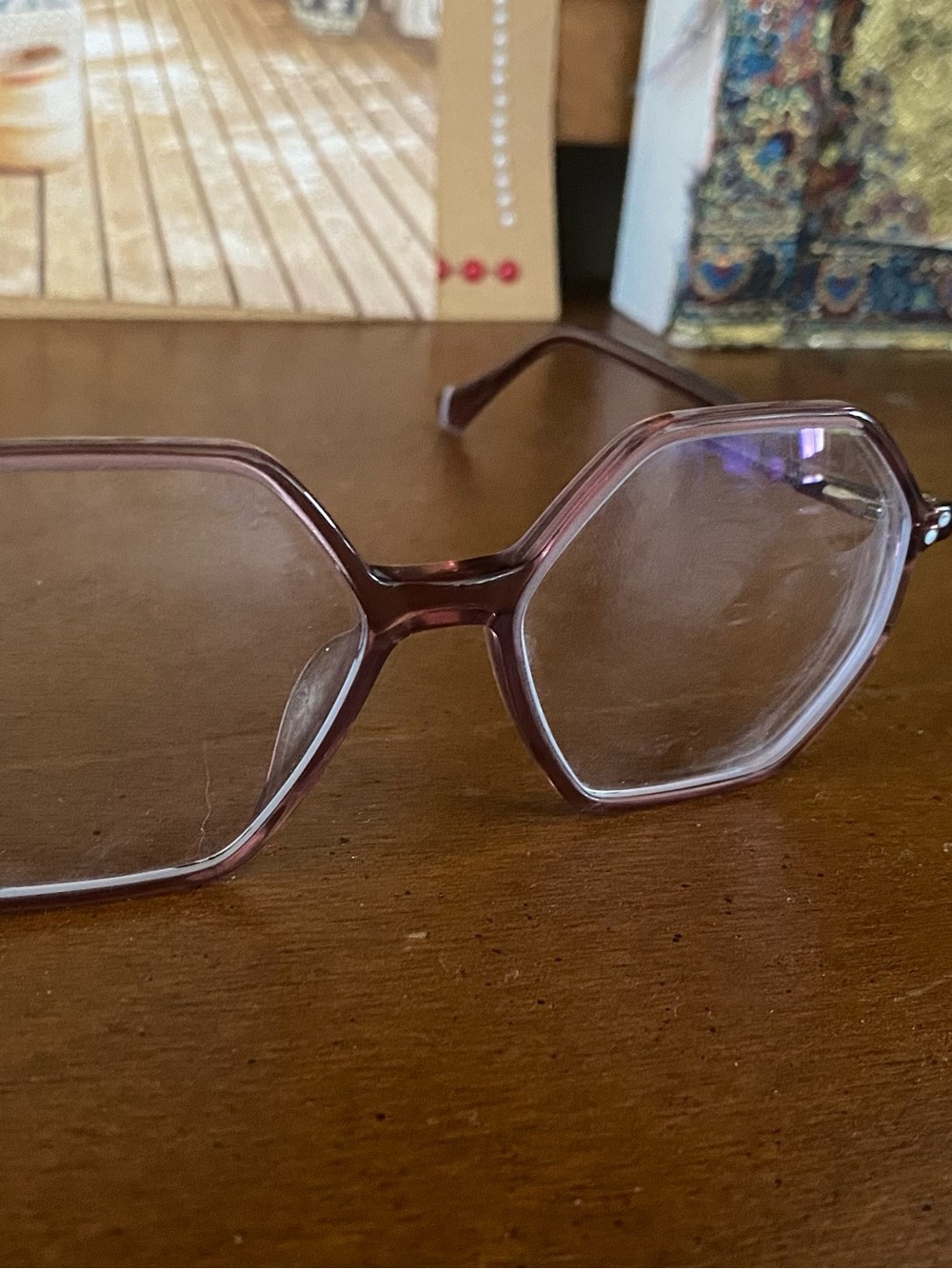 Hexagonal Women's Eyeglass Frames in Soft Plum